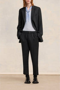 Pantalon taille élastiquée en laine - Black