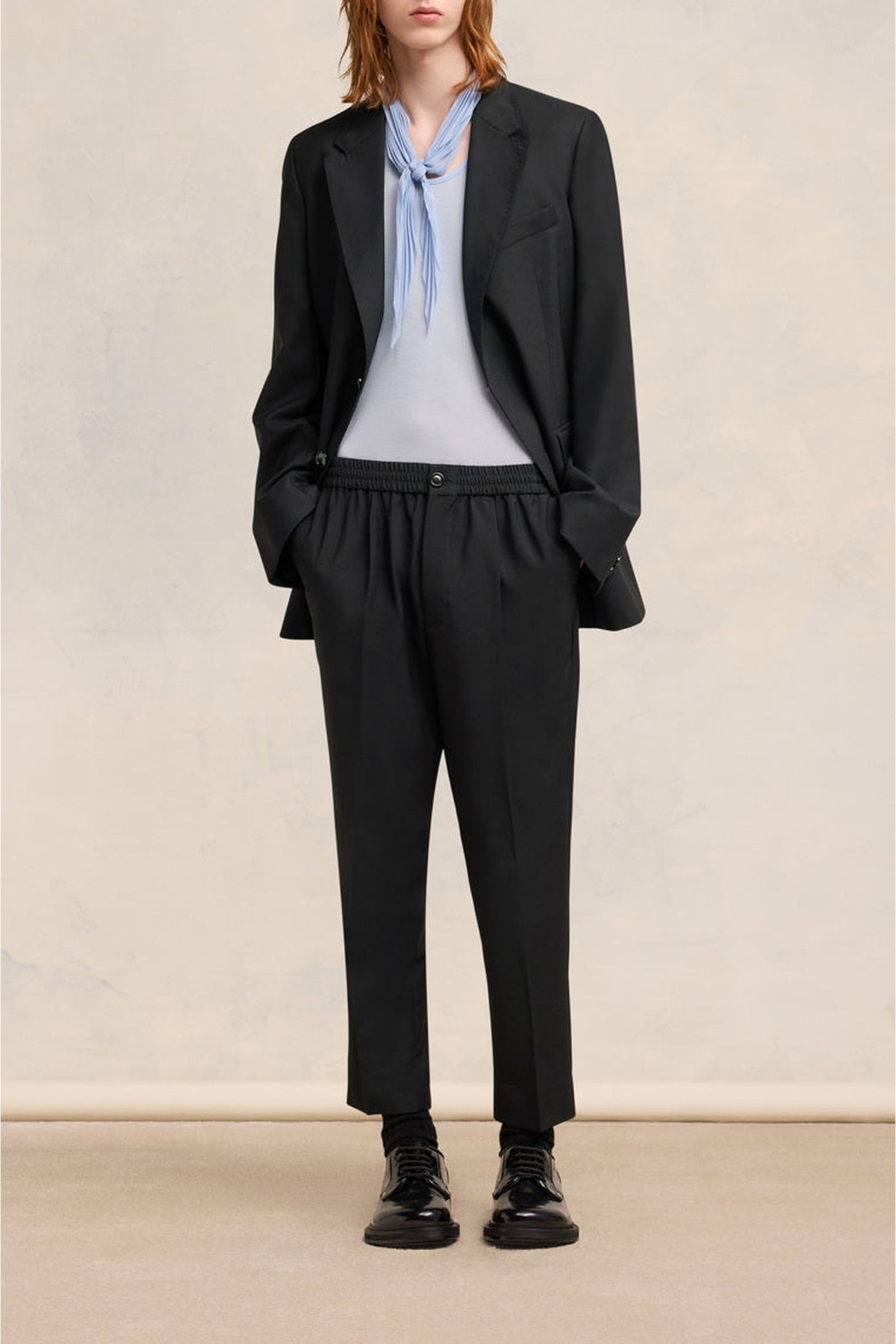 Pantalon taille élastiquée en laine - Black