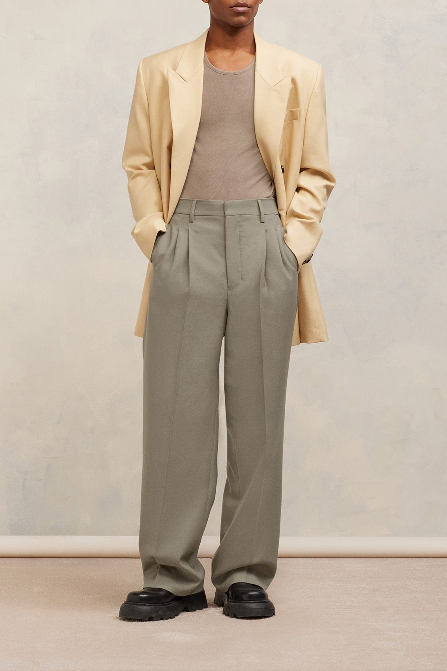 Pantalon droit en laine - Taupe