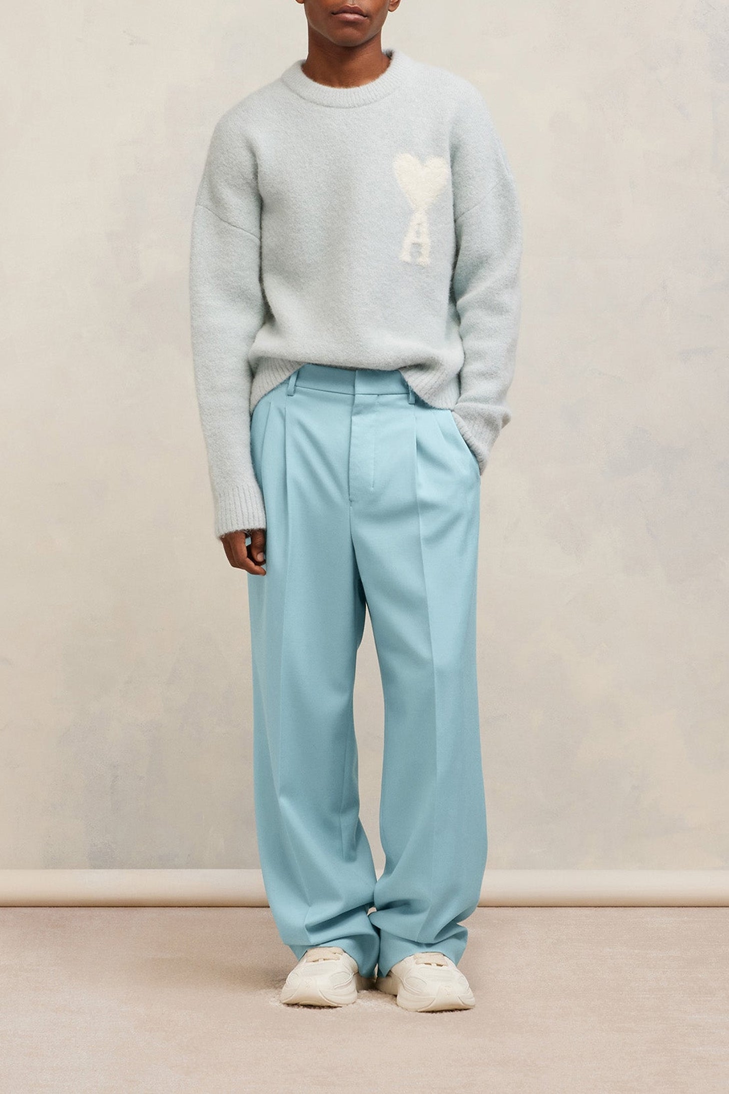 Pantalon droit en laine - Aquamarine
