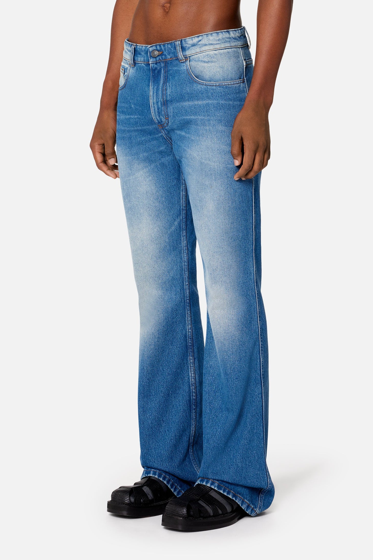 Flare trousers in washed denim - Used Blue
