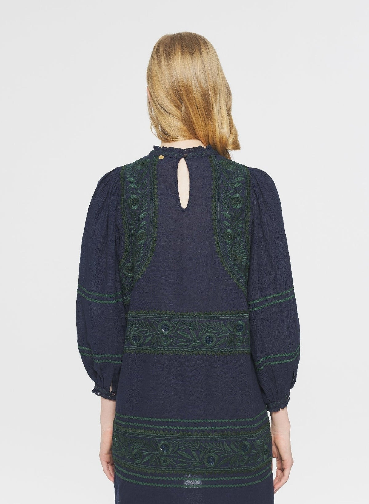 Robe courte brodée Huragian - Navy