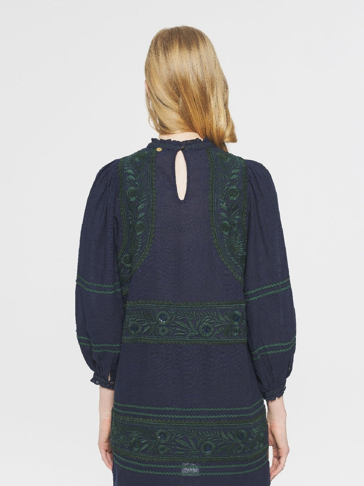 Robe courte brodée Huragian - Navy