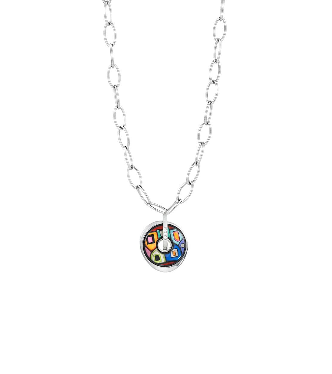 Collier Luna Piccola décoré à l'or 18 carats et diamants - Rouge, Bleu & Vert