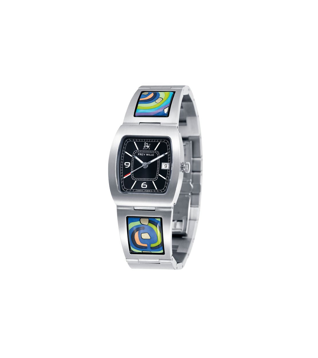 Montre Barrel en émail et plaqué au rhodium - Bleu & vert & argent