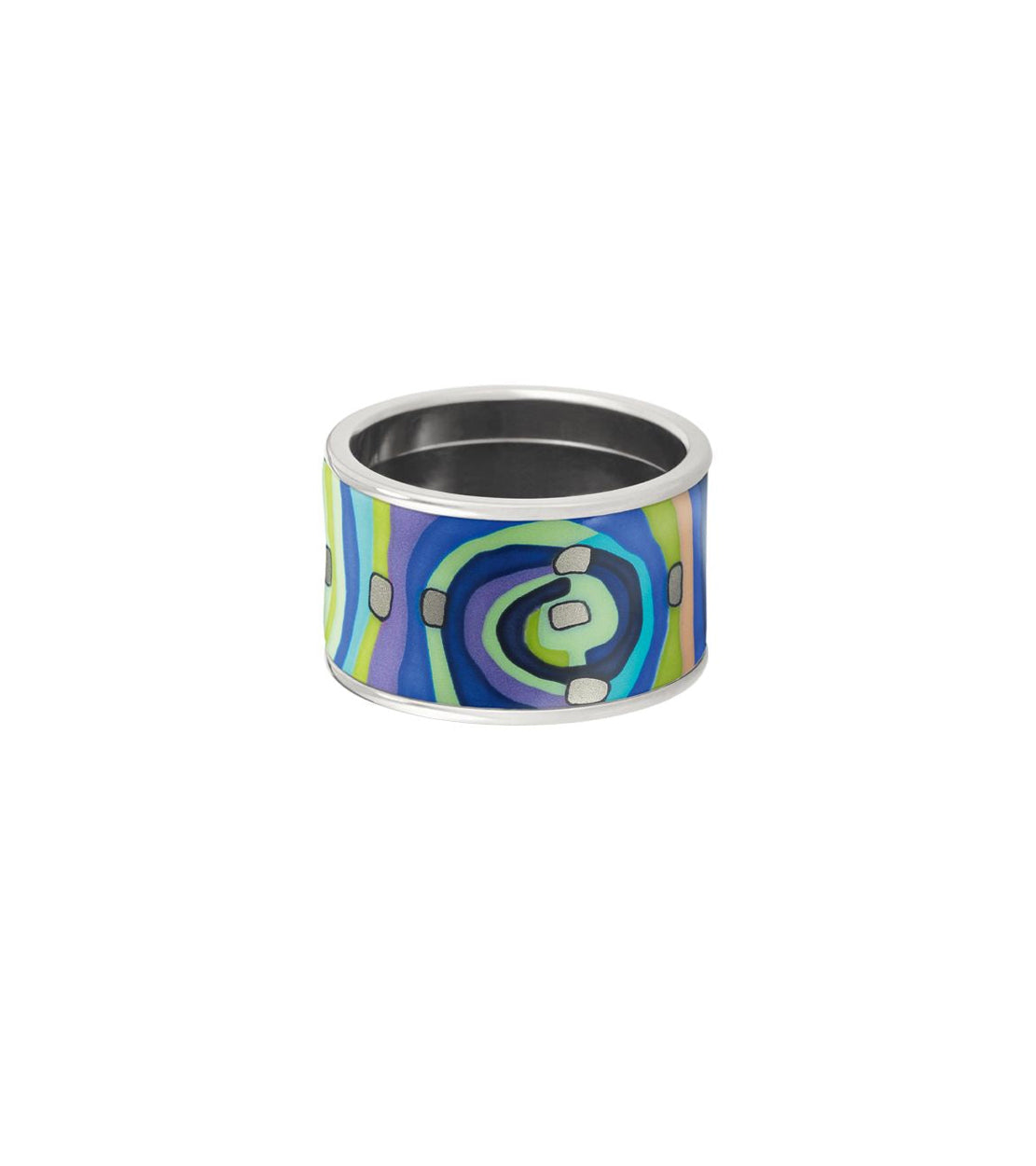 Bague Diva en émail et plaqué au rhodium - Bleu & vert & argent