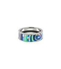 Bague Miss en émail et plaqué au rhodium - Bleu, Vert & Argent