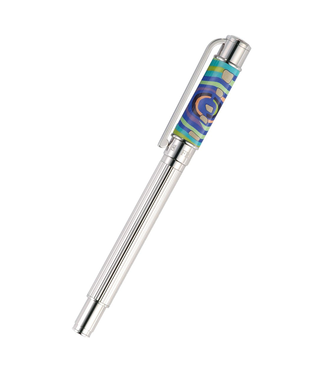 Stylo roller Caesar en émail et plaqué au rhodium - Bleu & vert & argent