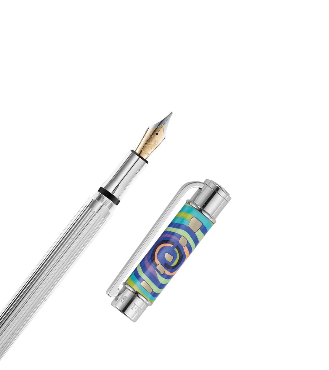 Stylo plume Caesar en émail et plaqué au rhodium - Bleu & vert & argent