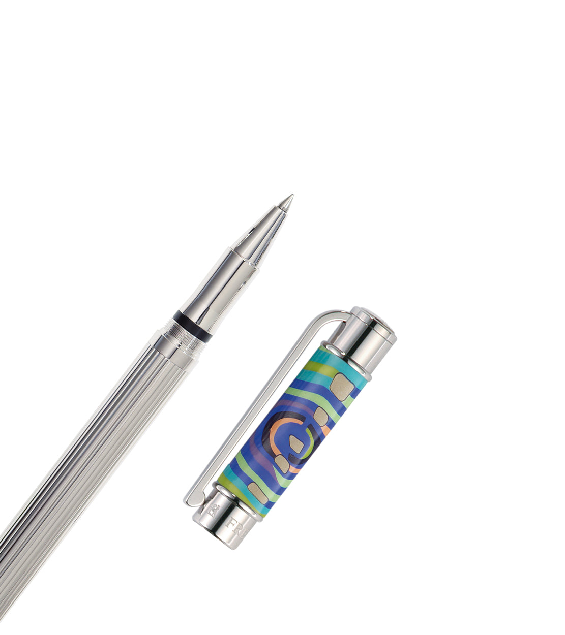 Stylo roller Caesar en émail et plaqué au rhodium - Bleu & vert & argent