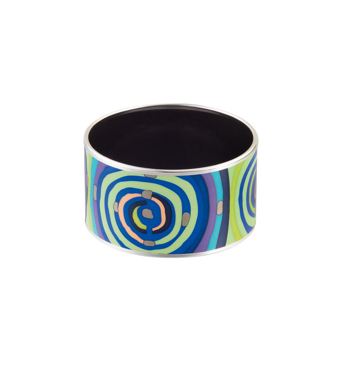 Manchette Diva en émail et plaqué au rhodium - Bleu & vert & argent