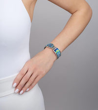 Manchette Contessa en émail et plaqué au rhodium - Bleu & vert & argent
