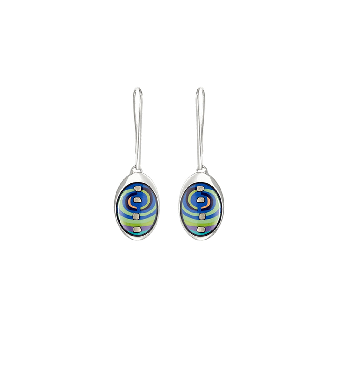 Rhodium-plated Waterdrop earrings - Blue, Green & Silver