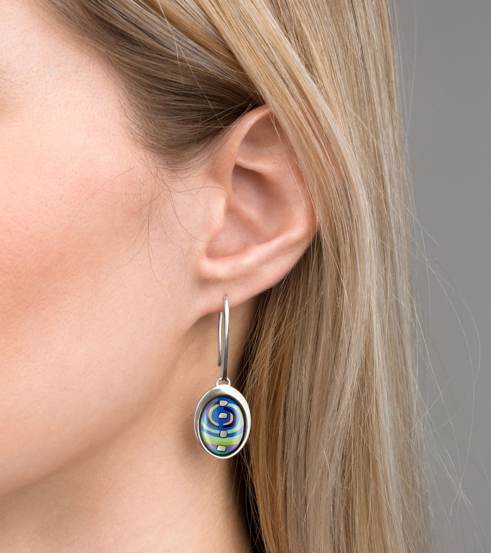 Rhodium-plated Waterdrop earrings - Blue, Green & Silver