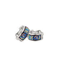 Enamel and rhodium Mini Creole earrings - Blue & green & silver