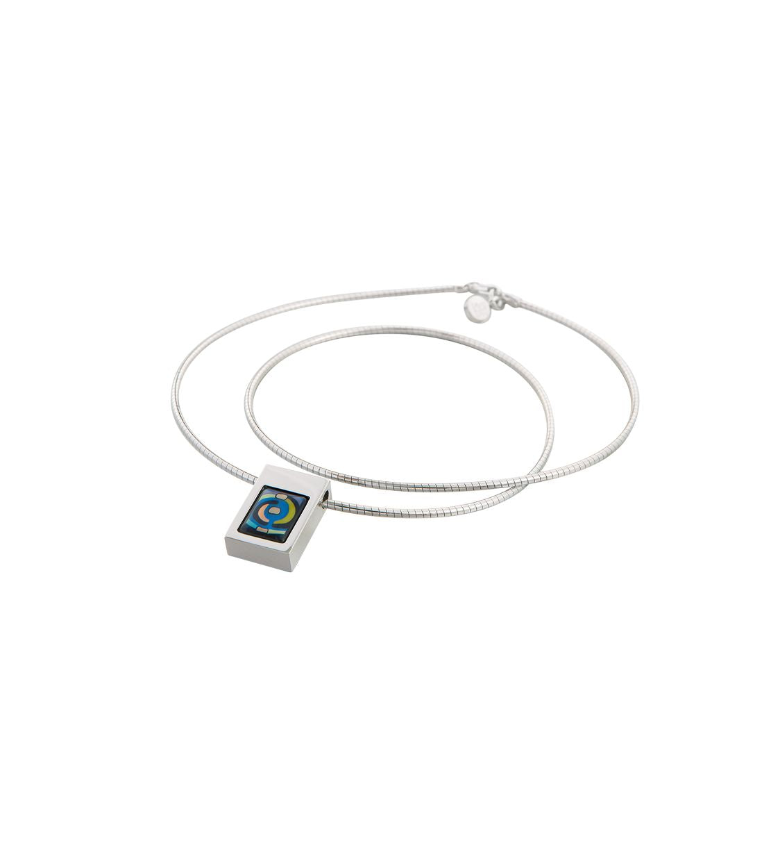 Collier Booklet en émail et plaqué au rhodium - Bleu & vert & argent
