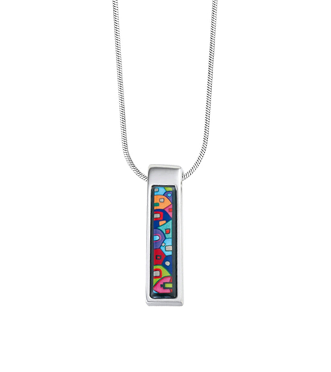 Collier Cascade en émail et plaqué au rhodium - Rouge, Bleu & Vert