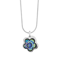 Flower enamel and rhodium-plated necklace - Blue, Green & Silver