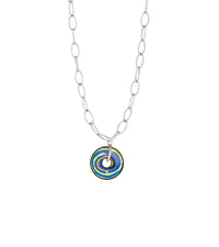 Collier Luna Piena en émail et plaqué au rhodium - Bleu, Vert & Argent