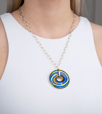 Collier Luna Piena en émail et plaqué au rhodium - Bleu, Vert & Argent
