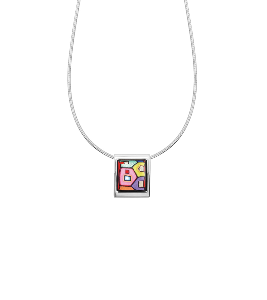 Collier Square en émail et plaqué au rhodium - Rouge, Bleu & Vert