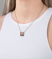 Collier Square en émail et plaqué au rhodium - Rouge, Bleu & Vert