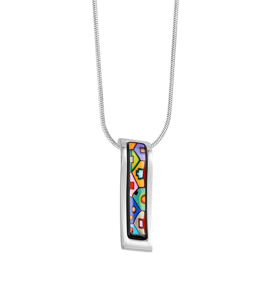 Collier Wave en émail et plaqué au rhodium - Rouge, Bleu & Vert