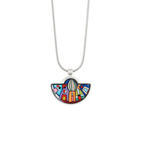 Collier Halfround en émail et plaqué au rhodium - Rouge, Bleu & Vert