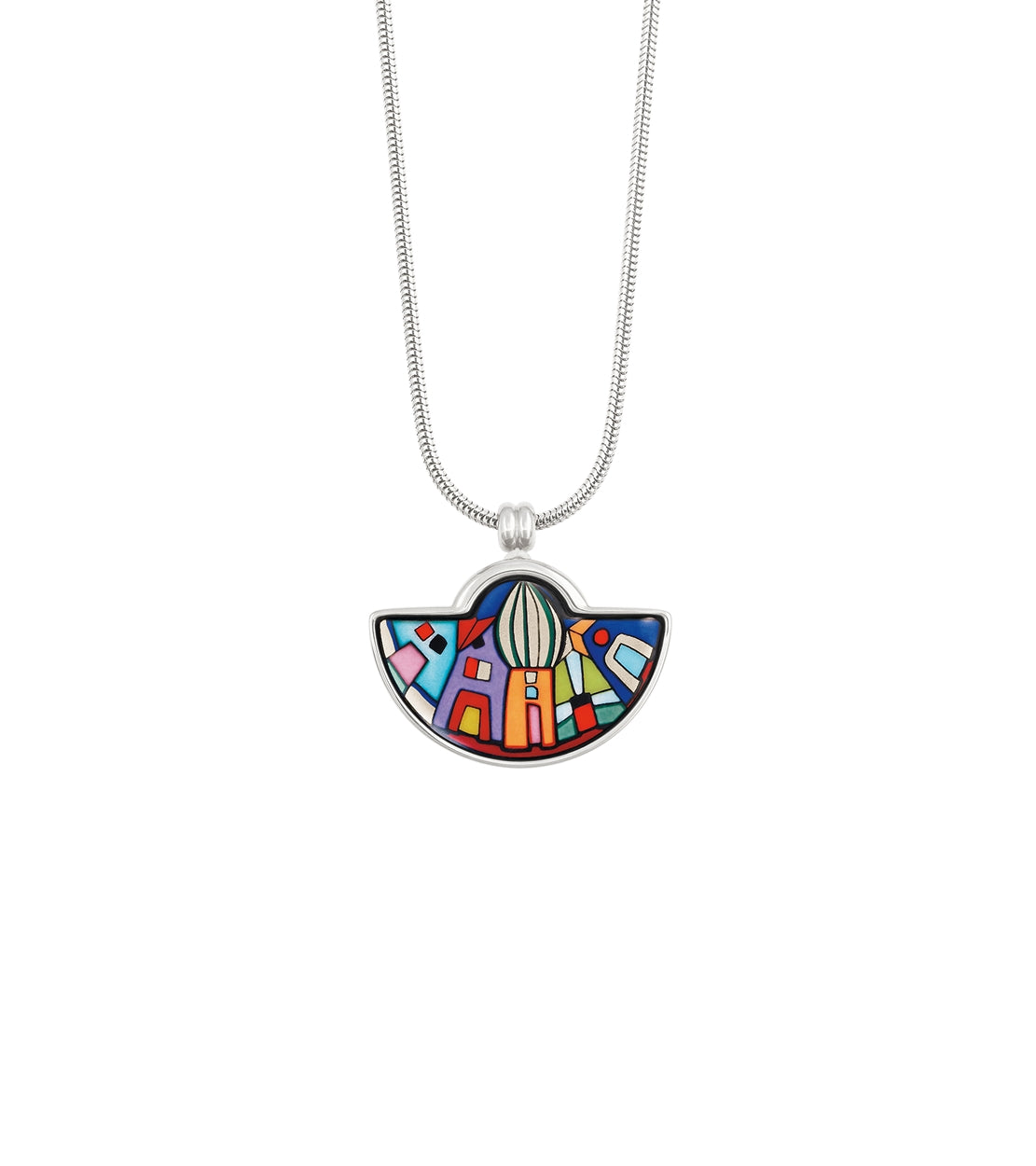Collier Halfround en émail et plaqué au rhodium - Rouge, Bleu & Vert