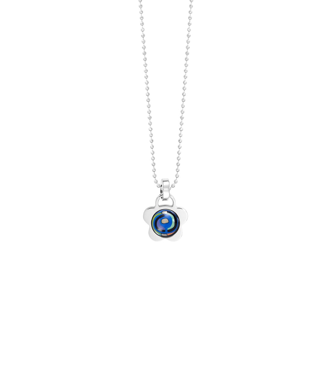 Collier Victoria's flower en émail et rhodium - Bleu & vert & argent