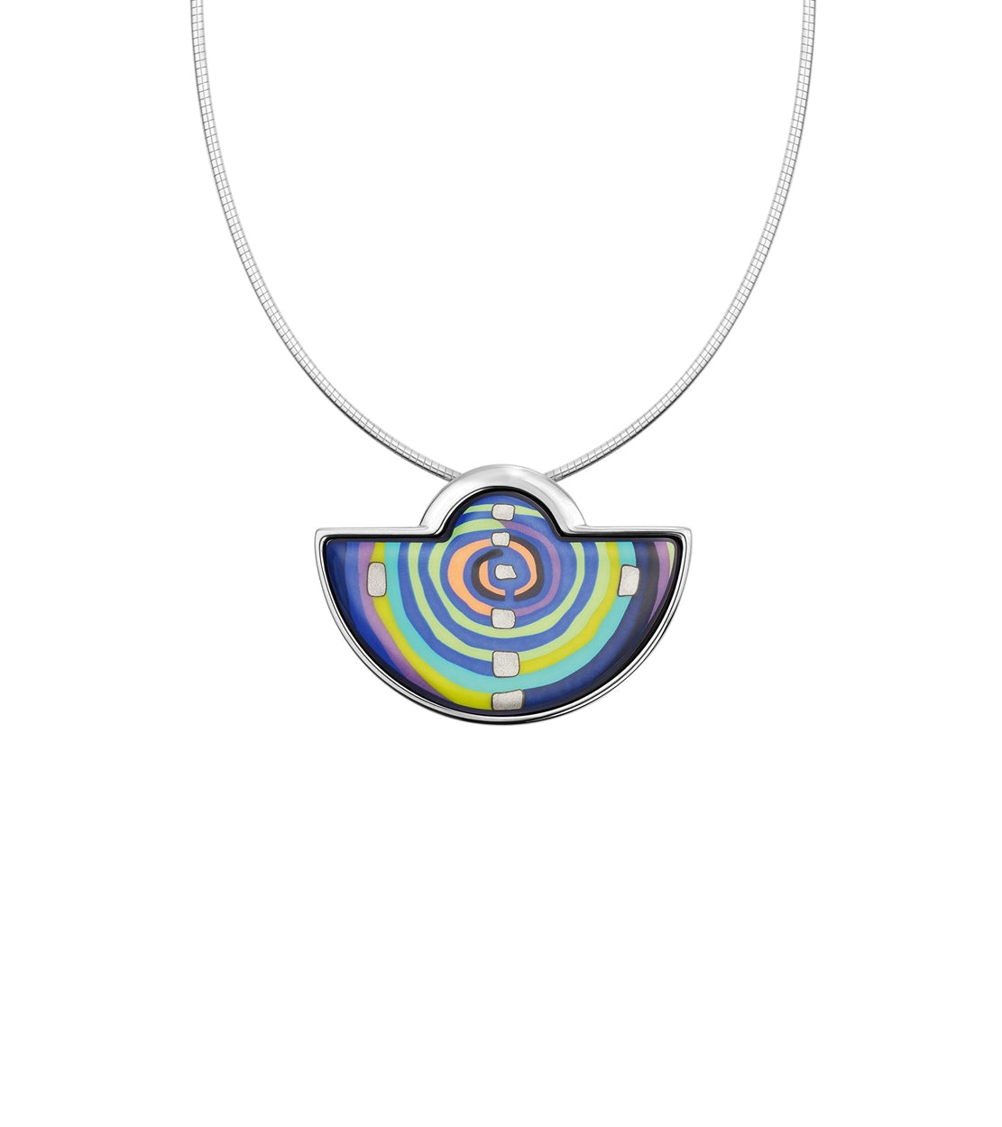 Collier Halfround en émail et plaqué au rhodium - Bleu, Vert & Argent