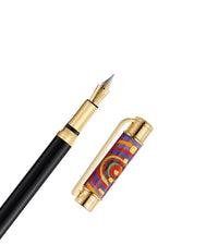 Stylo plume Caesar en émail et décoré à l'or - Rouge & bleu & vert