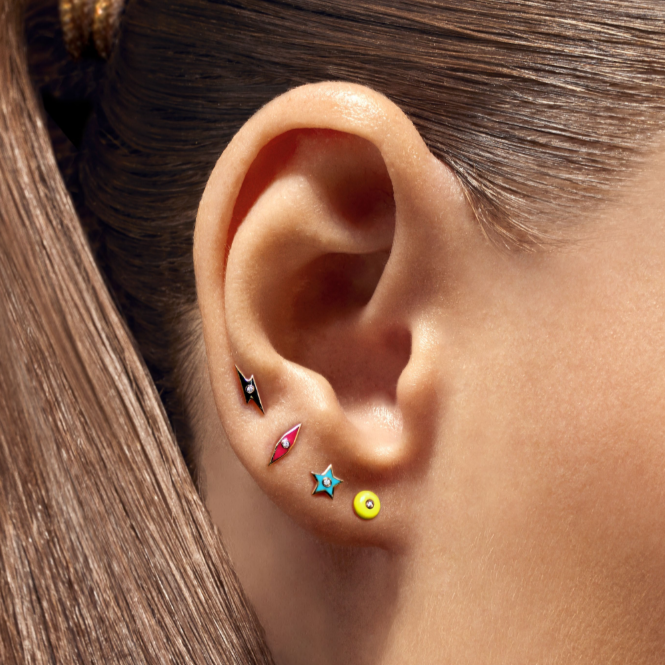 Jaune Fluo / Piercing Rond Art Deco en Or rose 14K serti de diamant - Jaune Fluo