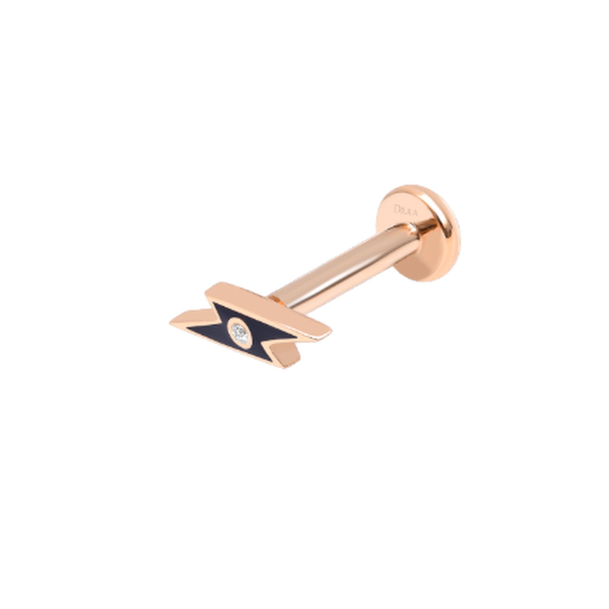 Blanc / Piercing Éclair Art Deco en Or rose 14K serti de diamant - Blanc