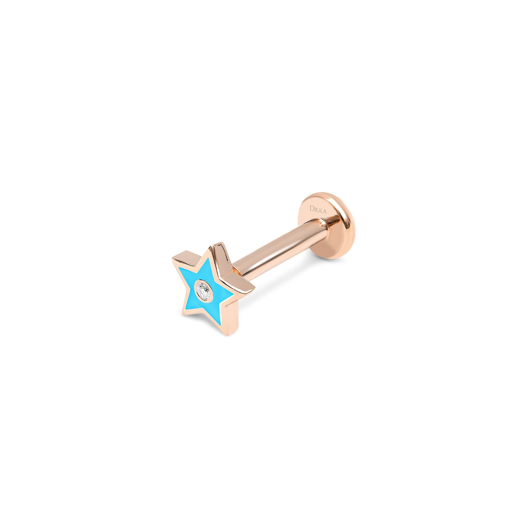 14K Pink Gold Diamond Star Piercing - Turquoise Blue