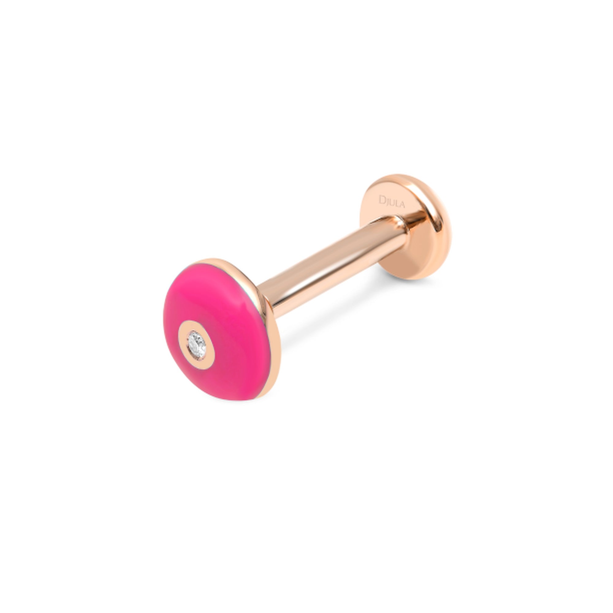Rose fluo / Piercing Rond Art Deco en Or rose 14K serti de diamant - Rose fluo