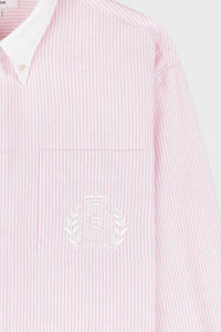 H&W Crest Oversized Striped Shirt - Pink & White