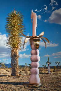 Haas Mojave Palm earthenware and brass candleholder - Pink