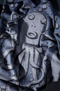 Plaid jacquard Pieuvre Haas Brothers en alpaga - Bleu