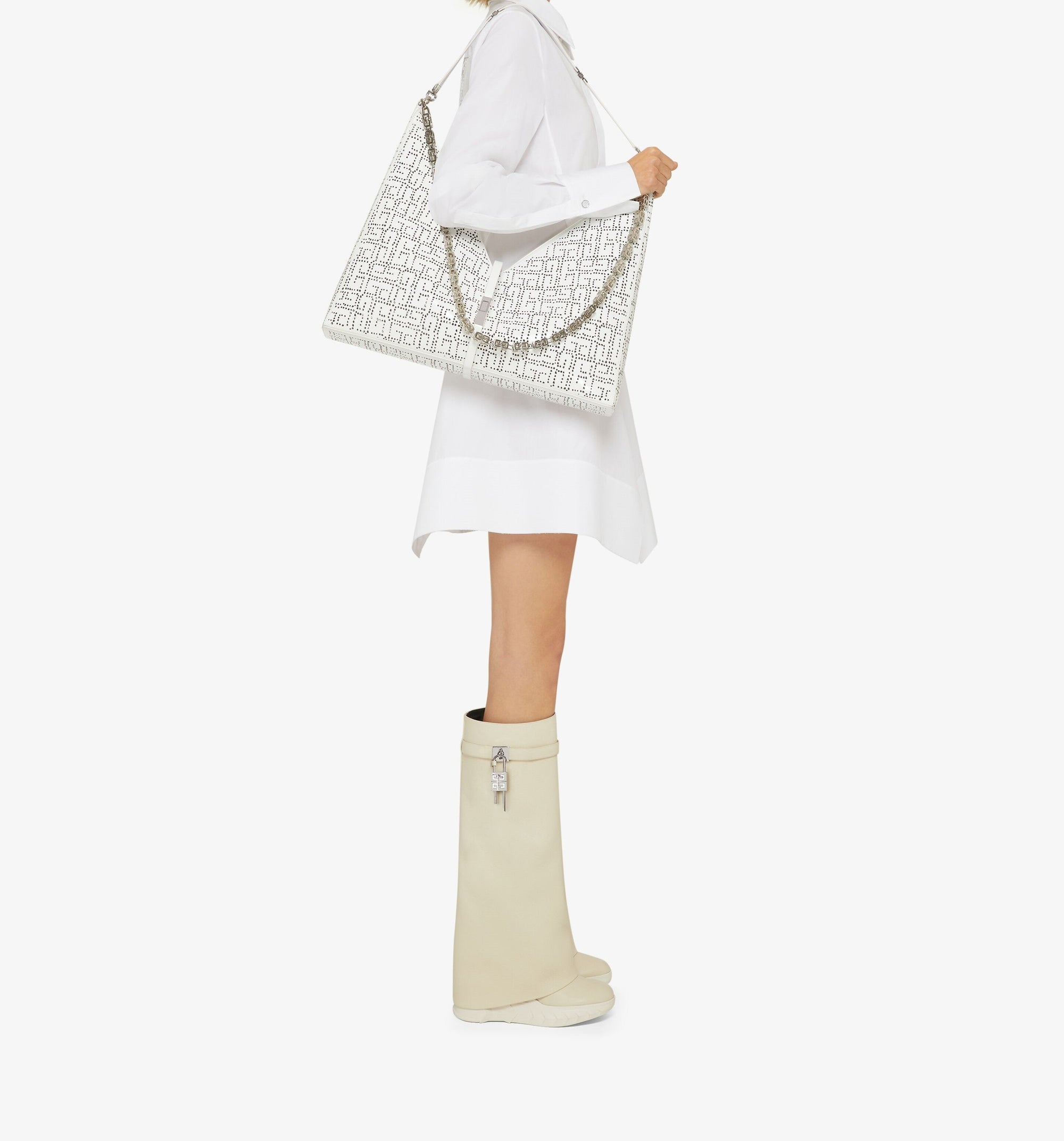 Sac Cut Out grand modèle en cuir perforé - Ivory