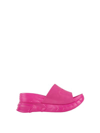Sandales compensées Marshmallow 75 en cuir - Rose Fluo
