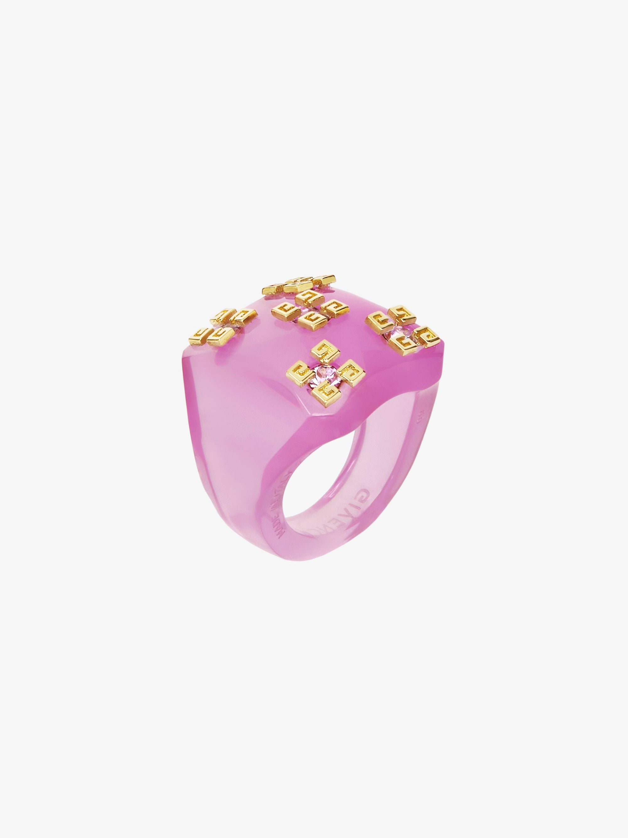 Bague 4G Plumetis en laiton avec cristaux - Pink & Golden