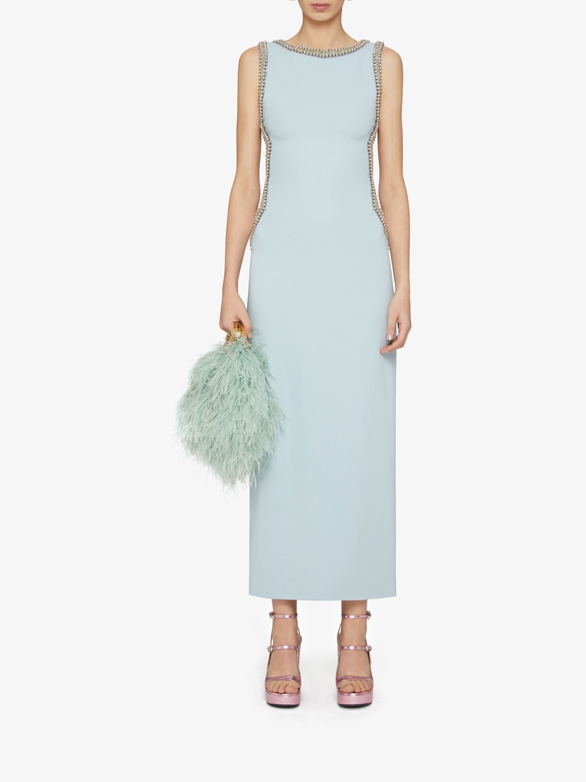 Robe brodée de strass - Gris Bleu
