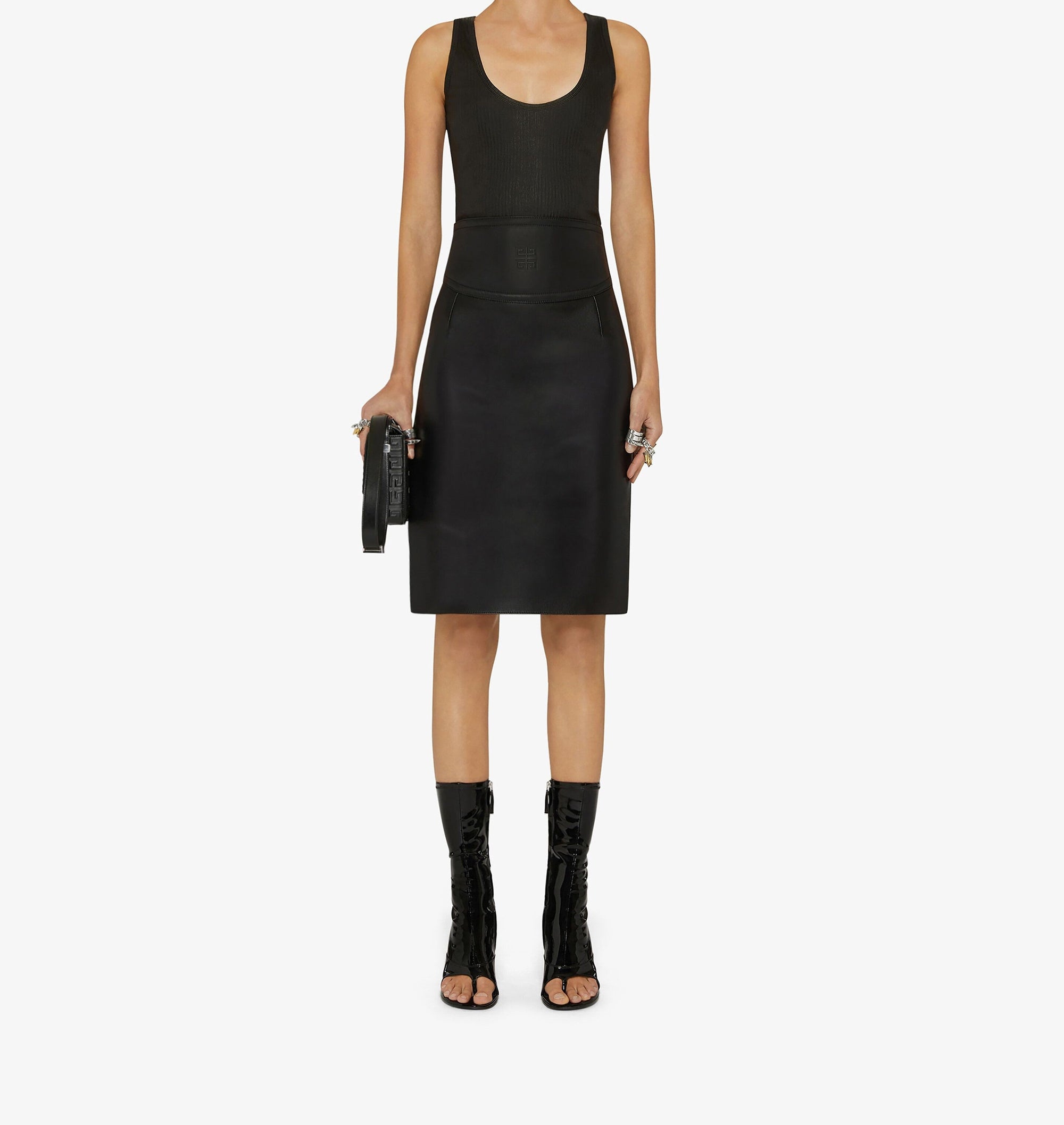 Jupe crayon 4G en cuir - Noir