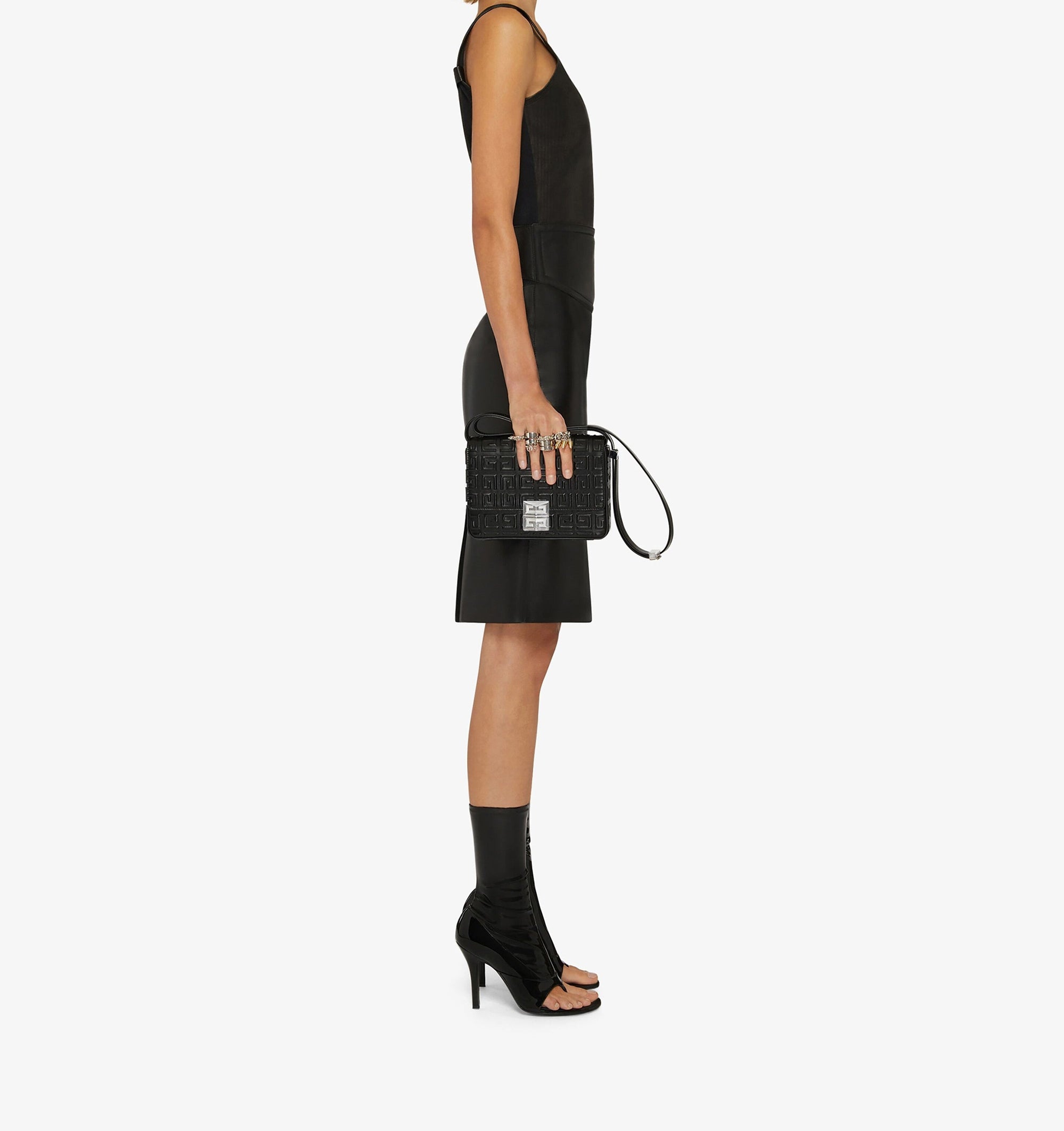 Jupe crayon 4G en cuir - Noir