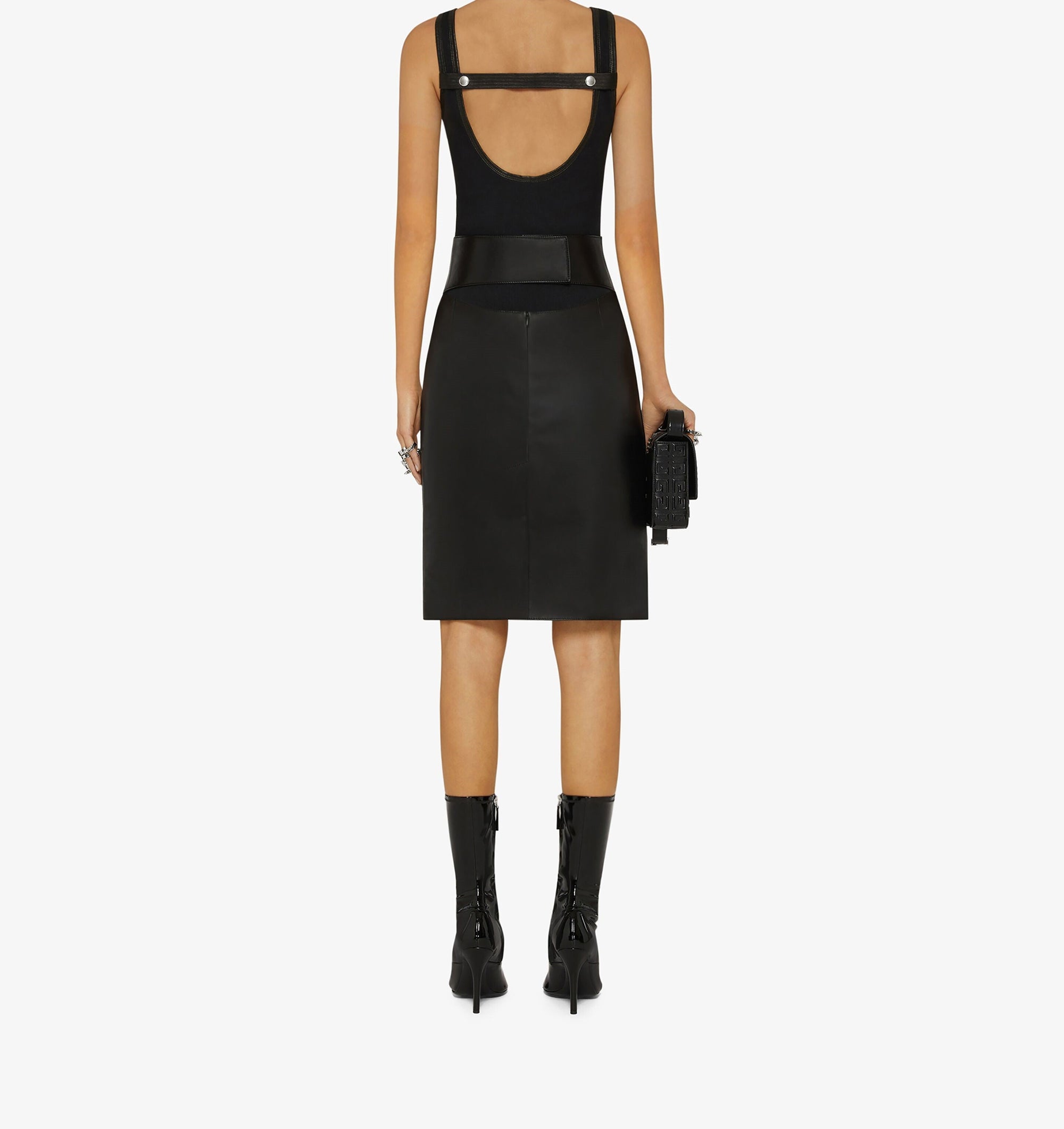 Jupe crayon 4G en cuir - Noir