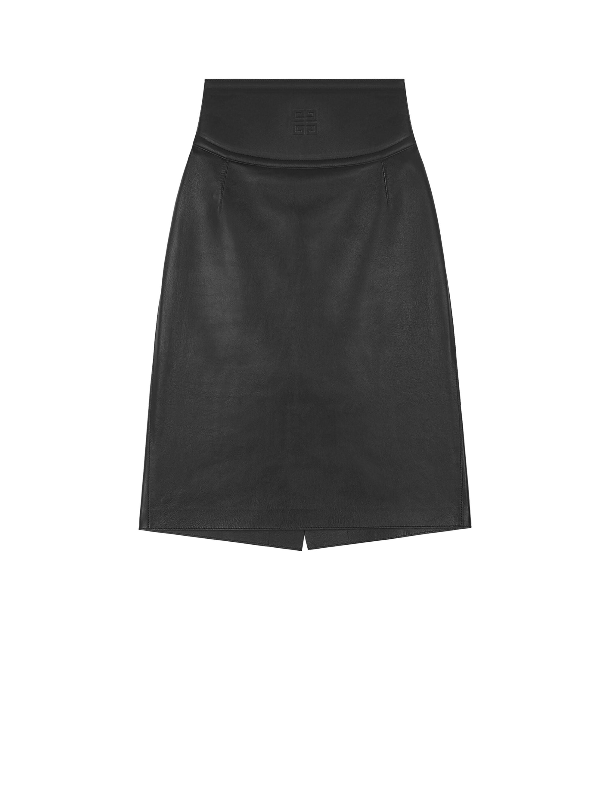 Jupe crayon 4G en cuir - Noir