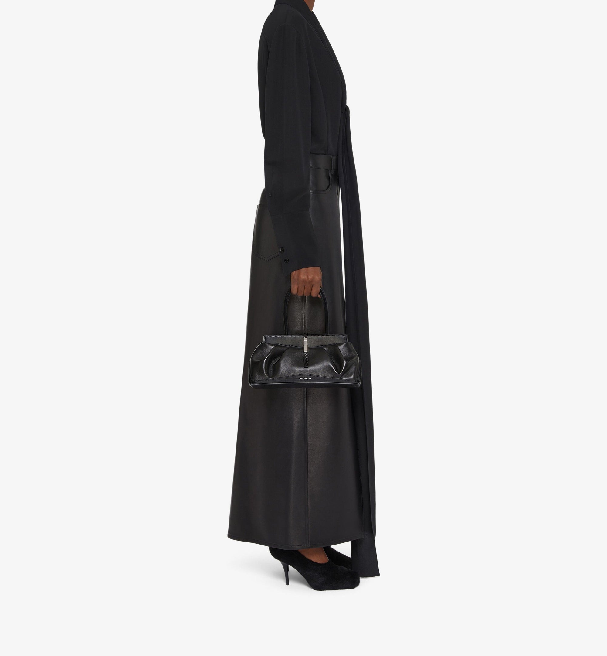 Jupe avec fente en cuir - Black
