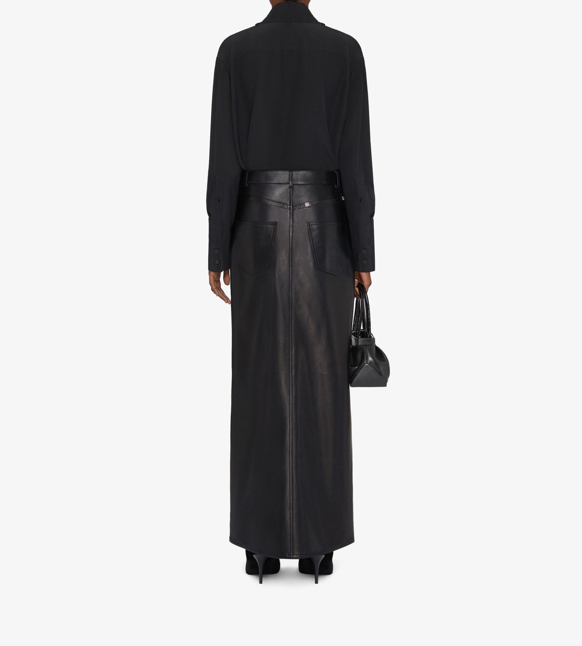 Jupe avec fente en cuir - Black