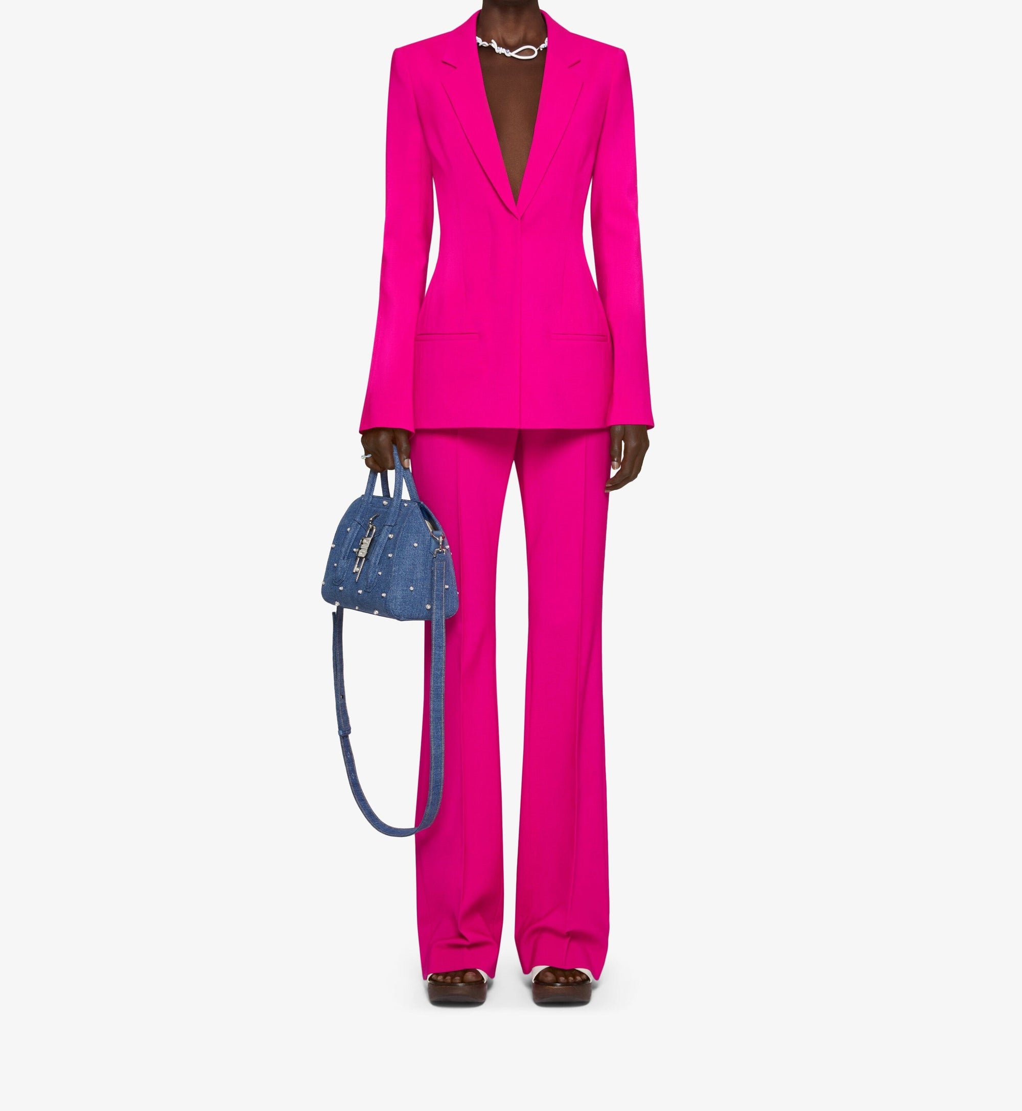 Pantalon de costume évasé en laine - Fuchsia